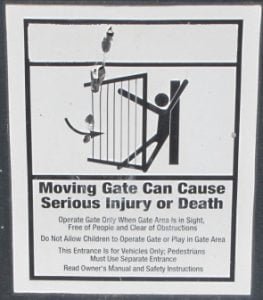 Moving gate can cause injury