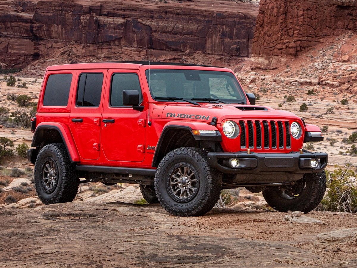 2021 Ford Bronco vs. Jeep Wrangler Comparison 2 2021 Jeep Wrangler Rubicon 392 Red Front Quarter View