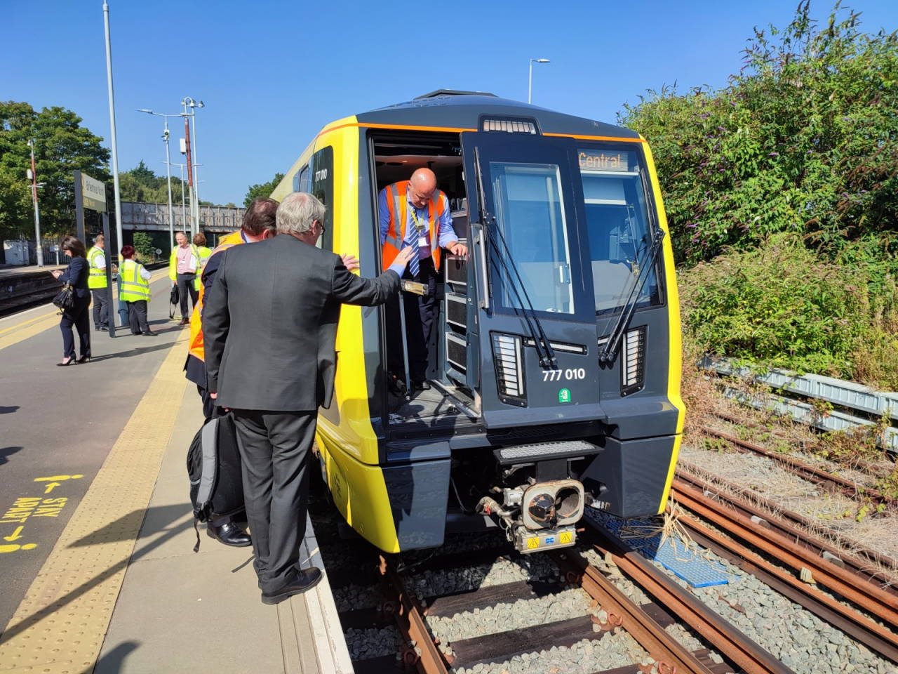 Merseyrail opens doors to Class 777 train at Birkenhead North. 11 Merseyrail Class 777 at Birkenhead North