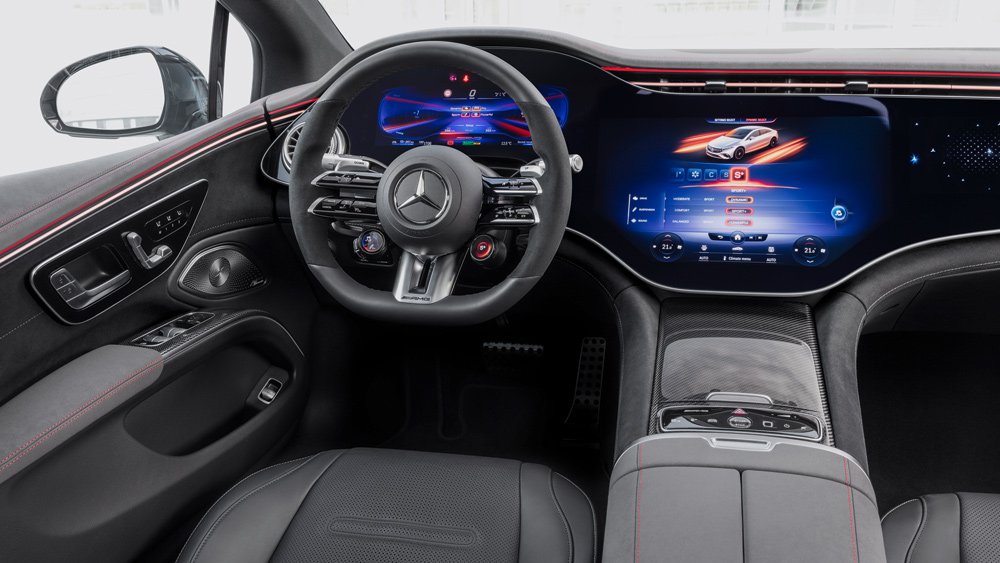 The interior of the Mercedes-AMG EQS.