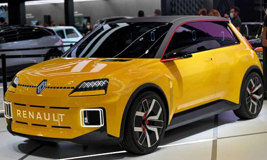 The all-electric Renault 5 on display at the Munich motor show.